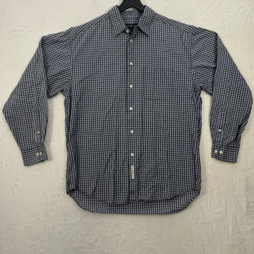 Banana Republic Shirt Mens Large Navy Blue Plaid Button Down Long Sleeve Cotton